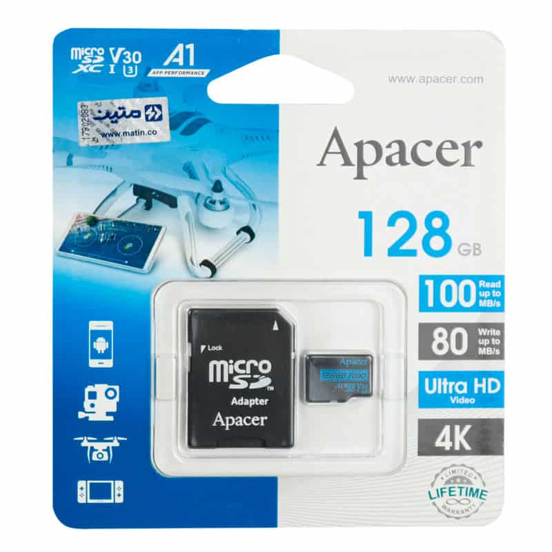 رم میکرو 128 گیگ اپیسر Apacer Rioo A1 V30 U3 C10 100MB/s + خشاب