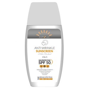کرم ضد آفتاب و ضد چروک بدون رنگ هپسان SPF50 مدل 4در1 محافظ UVA ،UVB و PA+++ و حاوی ویتامین B5 و C مناسب انواع پوست حجم 50 میلی لیتر