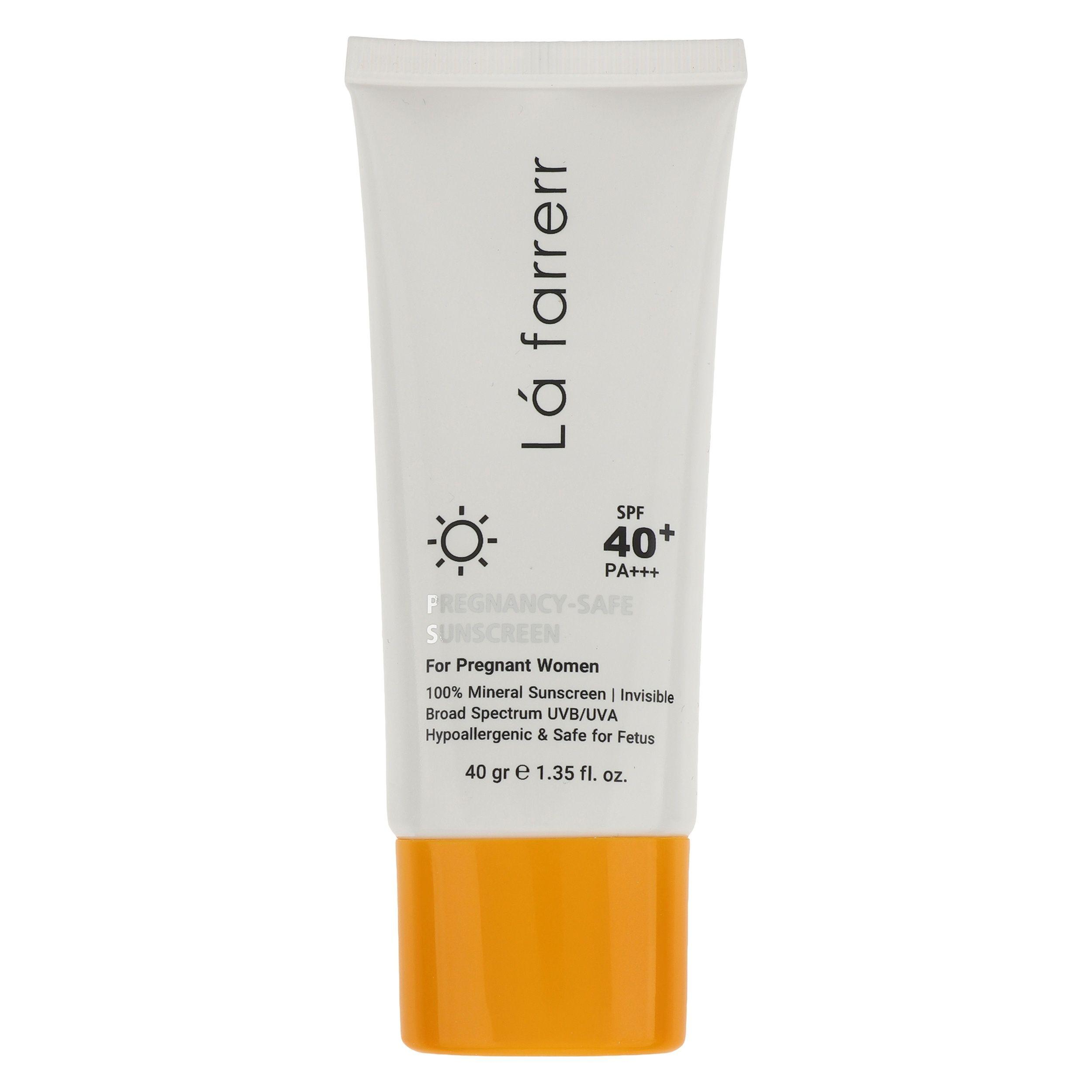 کرم ضد آفتاب بدون رنگ لافارر SPF 40 مدل PREGNANCY SAFE، حاوی محافظ UVA و UVB و PA+++ مناسب پوست بانوان باردار حجم 40 میلی‌لیتر