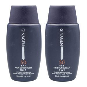 کرم ضد آفتاب بدون رنگ ژیناژن SPF 50 مدل 3in1 ‌محافظ UVA ،UVB ضد حساسیت، ضد چروک و ضد پیری، مناسب انواع پوست‌ حجم 50 میلی‌لیتر مجموعه دو عددی