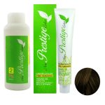رنگ مو نیو پرستیژ کالر شماره 5.3 حجم 100 میلی لیتر رنگ قهوه ای زیتونی روشن به همراه اکسیدان نیو پرستیژ کالر مدل 2 نه درصدی حجم 150 میلی لیتر