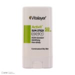 ضد آفتاب استیکی بی‌رنگ ویتالیر SPF 50 مدل اکتیویت ‌محافظ UVA،UVB,IR مناسب پوست‌های مختلط و چرب وزن 15 گرم