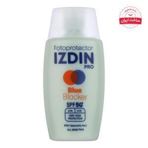 فلوئید ضد آفتاب بیرنگ صورت و گردن ایزدین پرو SPF 50 مدل Blue Blocker محافظ در برابر اشعه UVA و UVB مناسب برای انواع پوست حجم 50 میلیلیتر