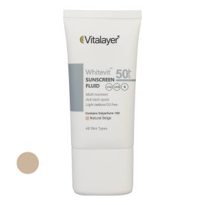 فلوئید ضدآفتاب رنگی ویتالیر SPF 50 مدل Whitevit مناسب انواع پوست حجم 50 میلی لیتر