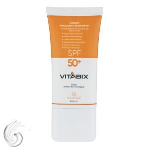 کرم ضد آفتاب بدون رنگ ویتابیکس SPF 50 مدل +Vitamin مناسب پوست چرب حجم 50 میلیلیتر محافظتکننده اشعه UVA و UVB، بدون تست حیوانی، با ماندگاری 2 ساعته