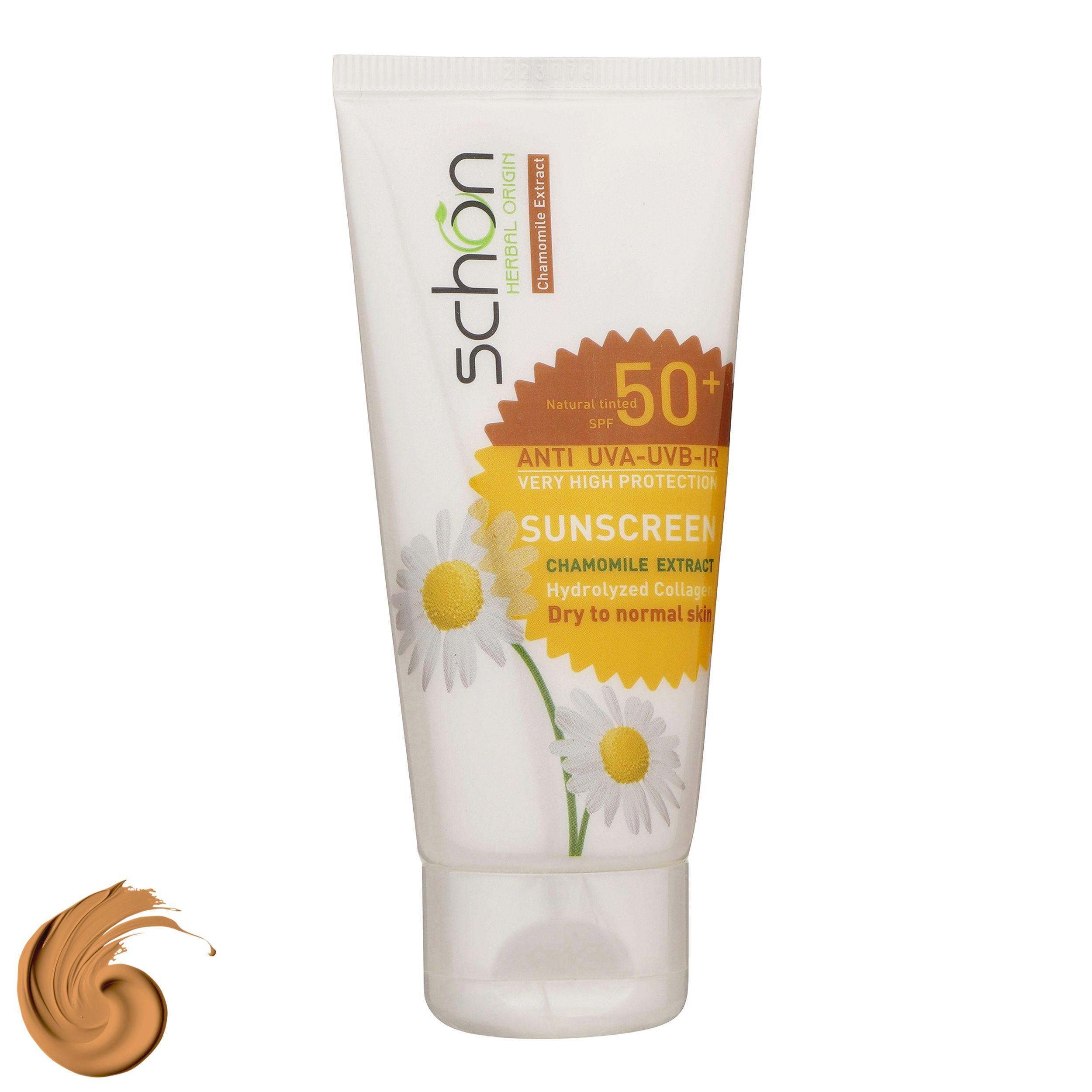 کرم ضد آفتاب رنگی شون، 50 SPF، مدل Herbal Origin، مناسب پوست خشک تا نرمال تنالیته رنگ متوسط و حجم 50 میلی‌لیتر، محافظت کننده در برابر اشعه UVA، UVB، IR، بافت سبک و فاقد چربی، بدون ایجاد سفیدی، آبرسان، ضد التهاب و قرمزی، نرم کننده، با ماندگاری 2 ساعته