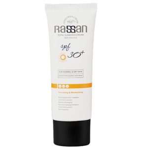 کرم ضد آفتاب بی‌رنگ صورت راسن SPF 30 محافظ در برابر UV مناسب برای پوست معمولی حجم 40 میلی‌لیتر