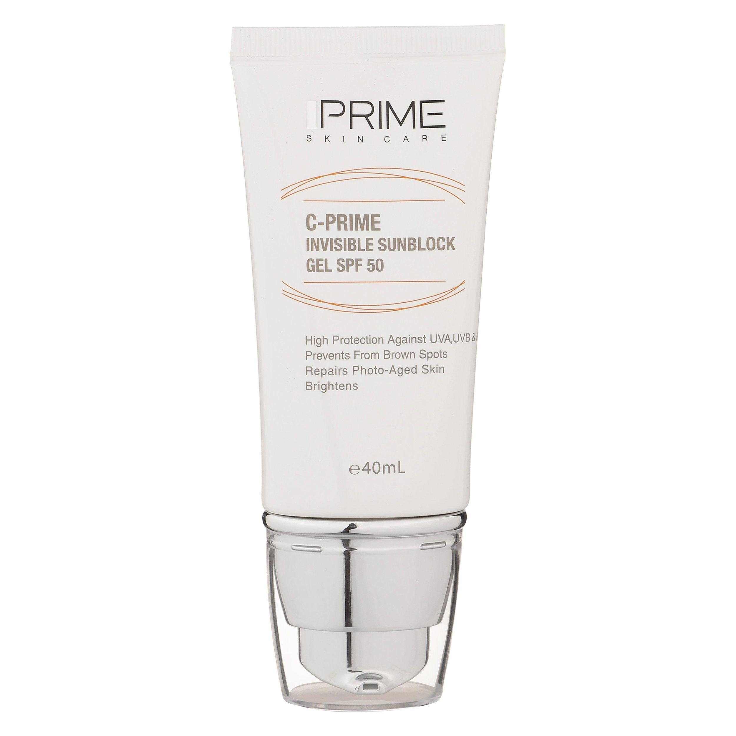 ژل ضدآفتاب بی‌رنگ پرایم SPF50 مدل C-Prime مناسب برای انواع پوست، حجم 40 میلی‌لیتر