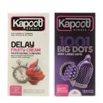 کاندوم خاردار کاپوت مدل BIG DOTS بسته 10 عددی به همراه کاندوم تاخیری کاپوت مدل Fruty Cream بسته 12 عددی
