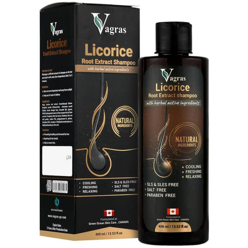 شامپو تقویت کننده و ضد ریزش مو واگراس مدل licorice مناسب موهای آسیب دیده حجم 400 میلی لیتر