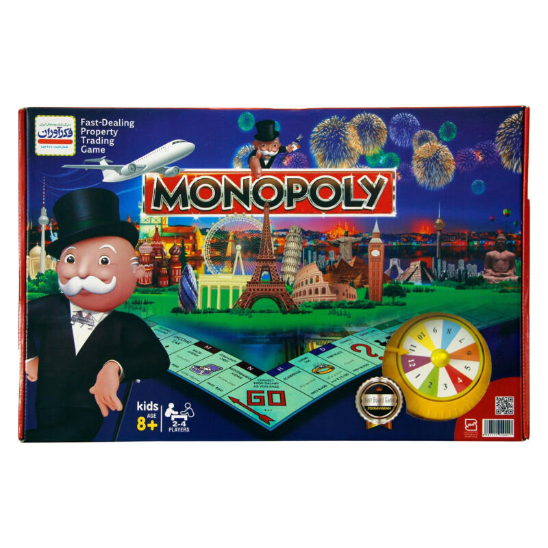 بازی فکری فکرآوران مدل Monopoly آموزشی اقتصادی با قابلیت بازی 2 تا 4 نفر، مناسب بالای 8 سال، شامل کارت، مهره و چرخانه، افزایش قدرت فکر، آموزش سرمایه‌گذاری، ریسک و ارزش پول