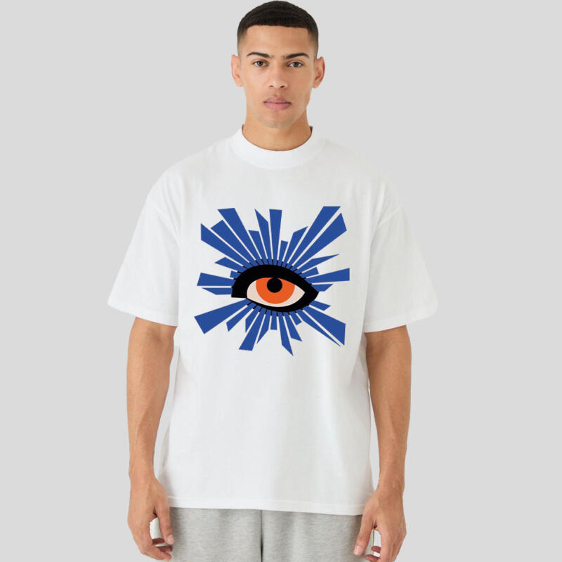 تیشرت آستین سه ربع یقه گرد مردانه مدل باکسی THE EYE