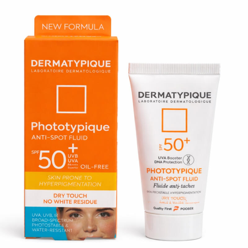 فلویید ضدآفتاب بی‌رنگ درماتیپیک SPF50 مدل Anti spot محافظ UVA/UVBمناسب برای انواع پوست حجم 40 میلی‌لیتر