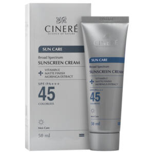 کرم ضد آفتاب بی‌رنگ صورت سینره SPF 45 آقایان مدل MEN Care محافظ UVA ،UVB و PA+++ ‌مناسب برای انواع پوست حجم 50 میلی‌لیتر