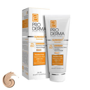 کرم ضد آفتاب رنگی پرودرما SPF60 مدل Sunvest مناسب پوست معمولی و خشک حجم 40 میلیلیتر