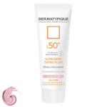 فلوئید ضدآفتاب رنگی درماتیپیک، 50 SPF، مدل TINTED FLUID، مناسب پوست مختلط تا چرب تنالیته رنگ خیلی روشن و حجم 50 میلی‌لیتر، محافظت کننده در برابر اشعه UVA، UVB، IR، ضد آب، فاقد چربی، محافظ DNA سلولی، تنظیم کننده چربی و ضد پیری پوست، با ماندگاری 2 ساعته